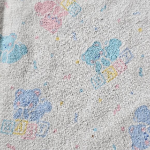 Cuddle Time Baby Blanket Pastel‎ Teddy Bears Blocks Confetti Flannel Vintage USA - Picture 1 of 8